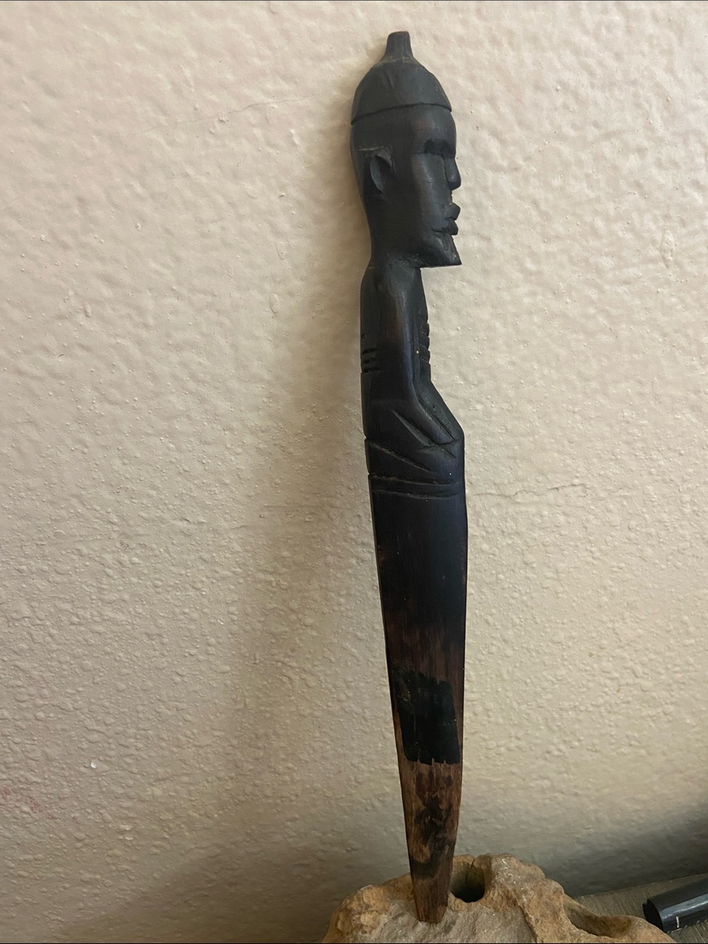 Vintage 60s Hand Carved African Ebony Wood Man Letter Opener
